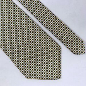 THE BROADMOOR SILK TIE NAVY BLUE YELLOW SATIN WOVEN SQUARES 4" X 57"